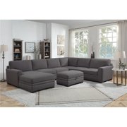 NL753-CHAR-04-BAND-SEC-STOTT Vera Charcoal Chaise Sectional with Storage Ottoman, Charcoal