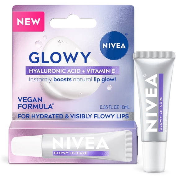 NIVEA Glowy Lips, Vegan Lip Balm with Hyaluronic Acid, Vitamin E, and Magnolia Extract, 0.35 Fl Oz Tube