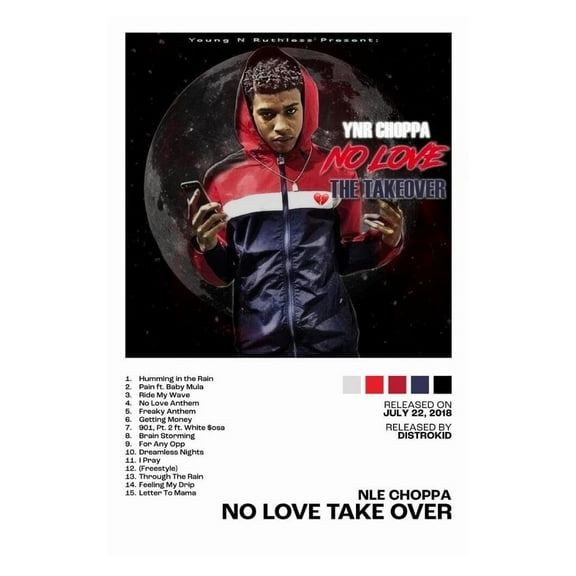 NLE Choppa No Love the Takeover Album Cover Music Poster Rap Home Decor For Living Room Hip-Hop Aesthetic Rapper Album Wall Art Records Poster Wall Decor For Bedroom
