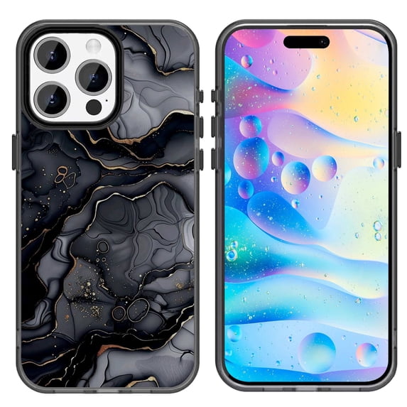NLEACase for iPhone 13/14 Case,Beautiful Impact Protection Black Marble Phone Case, Black