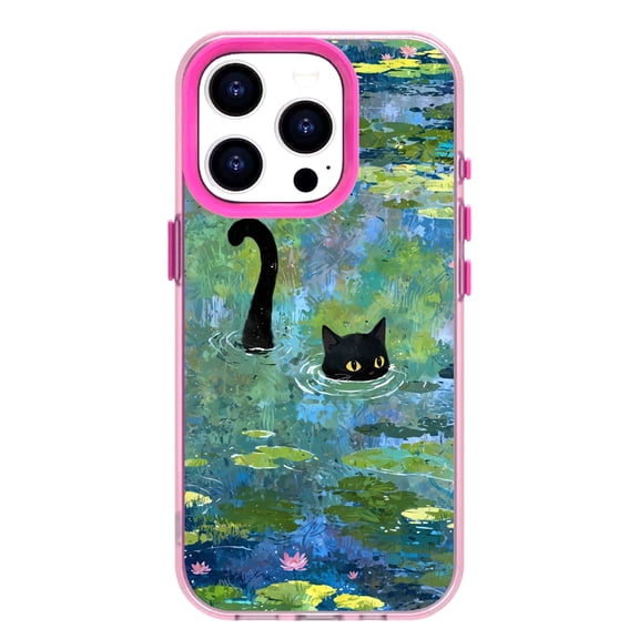NLEACase for iPhone 13/14 Case,Beautiful Impact Protection Green Pond black Cat Phone Case, Pink