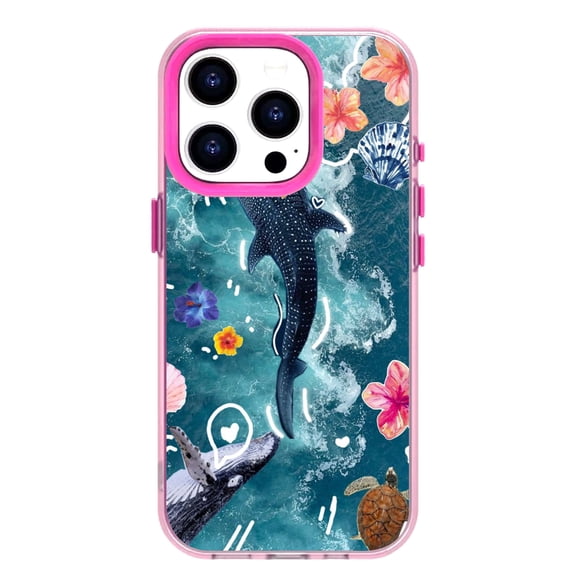 NLEACase for iPhone 13/14 Case,Beautiful Impact Protection Ocean Whale Flowers Phone Case, Pink