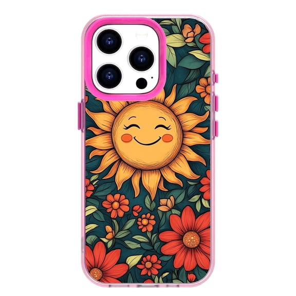 NLEACase for iPhone 13/14 Case,Beautiful Impact Protection Sun Red Flowers Phone Case, Pink