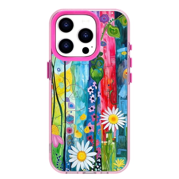 NLEACase for iPhone 15 Pro Max Case,Beautiful Impact Protection Colorful Graffiti Flowers Phone Case, Pink