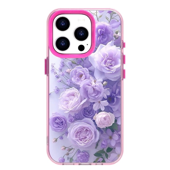 NLEACase for iPhone 15 Pro Max Case,Beautiful Impact Protection Purple Flowers Phone Case, Pink