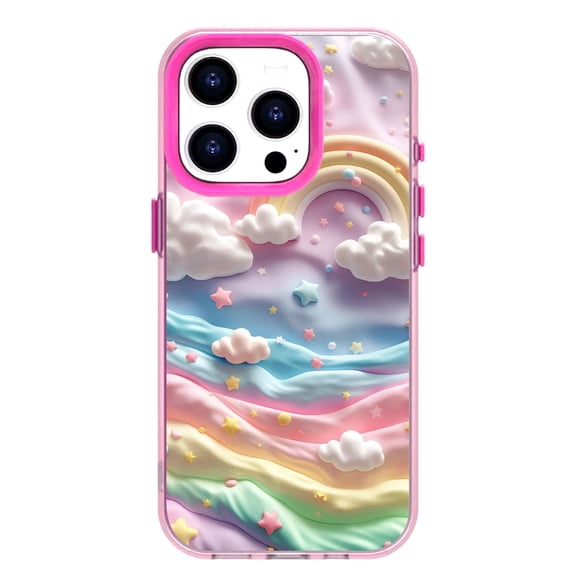 NLEACase for iPhone 15 Pro Max Case,Beautiful Impact Protection Rainbow 3D Puzzle Clouds Phone Case, Pink