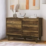 NLIBOOMLife 6 Drawer Double Dresser for Bedroom  Wood Chest of Drawers with Metal Sliding Rail  Mid-Century  Handle-Free Wide Dresser for Closet  Living Room  Hallway  Entryway  Rustic Br
