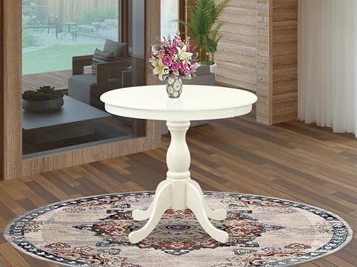 Linen White Round Wooden Dining Table with Pedestal Base