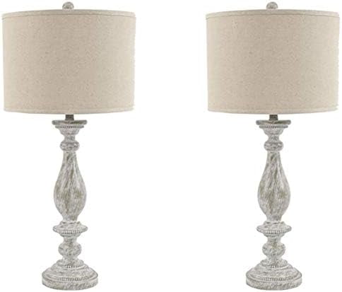 Contemporary Washed White Pedestal Table Lamp Set with 3-Way Switch