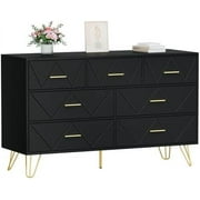 NLIBOOMLife Black Dresser for Bedroom  7 Drawer Dresser with Wide Drawers and Metal Handles  Wood Dressers & Chests of Drawers for Hallway  entryway.
