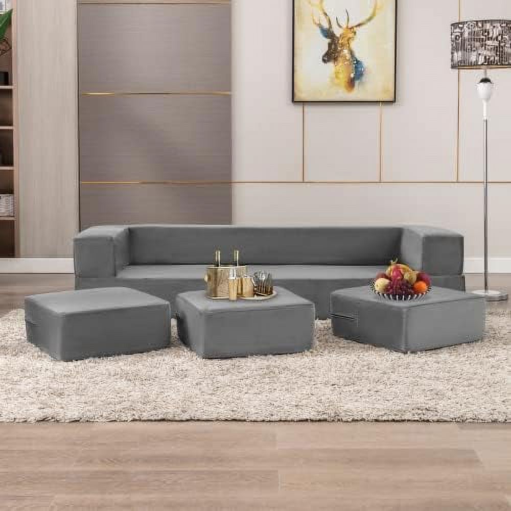 NLIBOOMLife Convertible Futon Sofa Bed with 3 Ottomans Memory Foam Pull