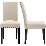 NLIBOOMLife Fabric Upholstered Dining Chair with Nailheads and Sturdy Wooden Legs  Beige