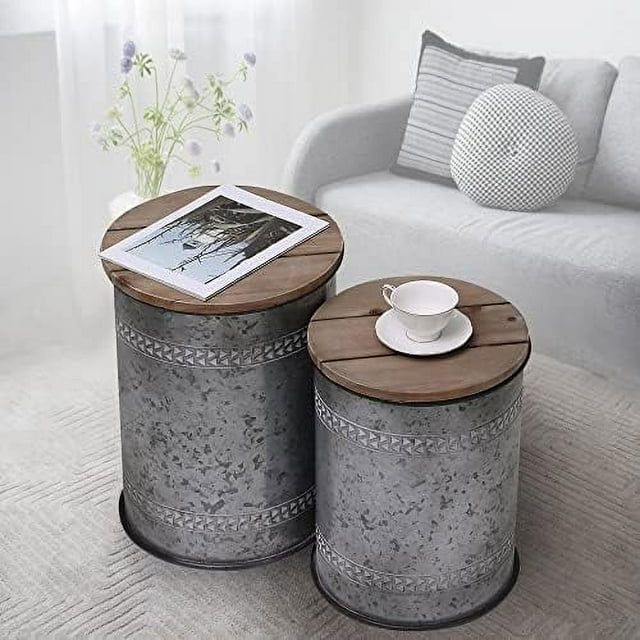 NLIBOOMLife Farmhouse Accent Rustic Ottoman Seat Stool Galvanized ...