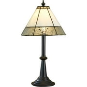 NLIBOOMLife Lam 639 TB Tiffany Stained Glass Table Lamp Curved Ivory Opal with Etching Dresser Bedside Accent Lighting