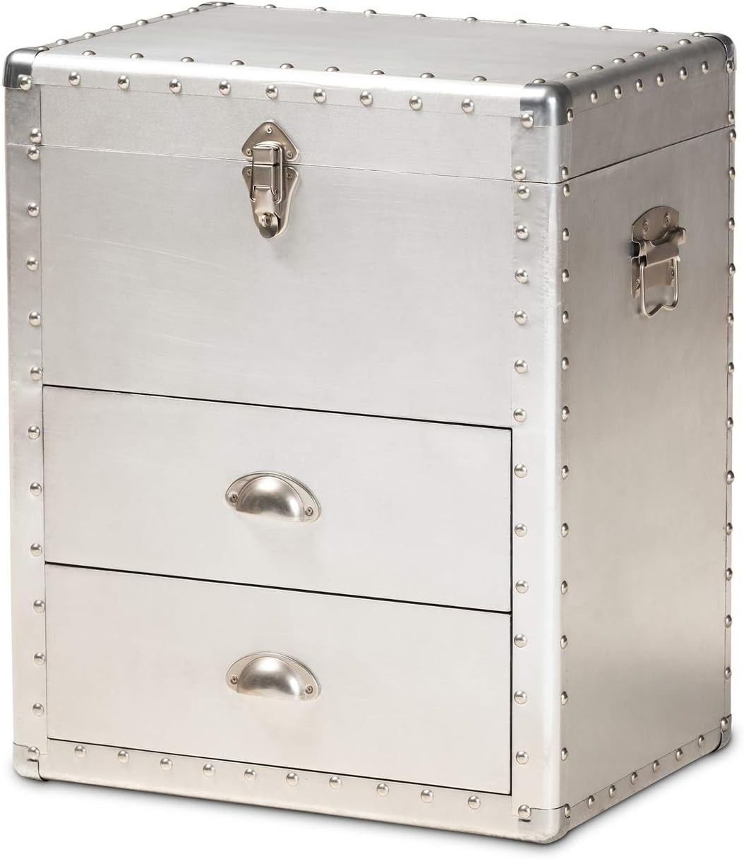 Serge Silver Metal Industrial 2-Drawer Accent Cabinet