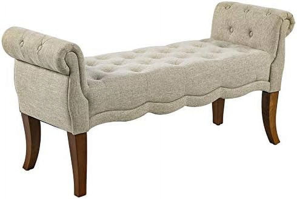 Elegant Beige Linen Tufted Bedroom Bench with Rounded Arms