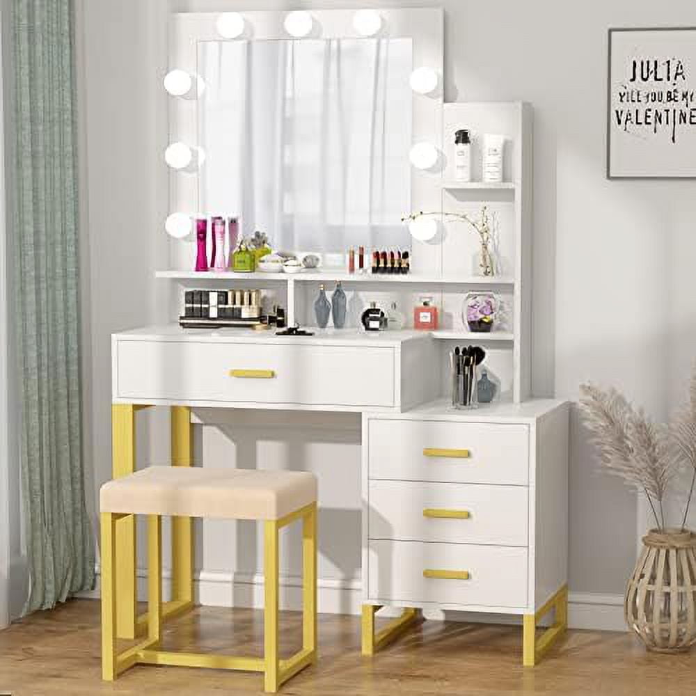 NLIBOOMLife Vanity Set with Lighted Mirror Vanity Dressing Table with 3 ...