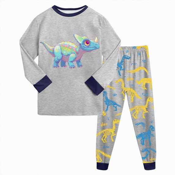 NLOMOCT Girl Cotton Pajamas Baby Boy Outfits Winter Cartoon Pattern Cotton Pullover Top Pant Set Lounge Set Boys Two Piece Pajamas,Grey,6-7 Years