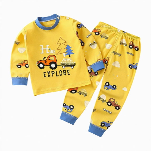 NLOMOCT Cotton Pajamas Boys Baby Girl Fall Outfits Truck Comfortable Long Sleeve Shirts Pant Set Loungewear Baby Pajama Set,Yellow,3-6 Months