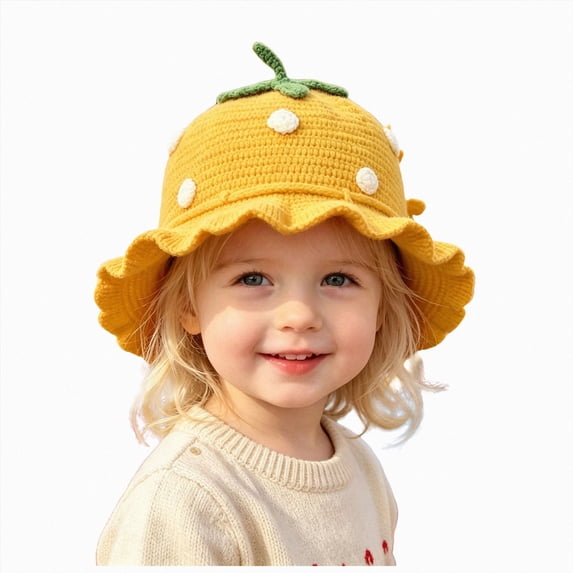 NLOMOCT Baby Knit Hat Baby Girls Knitted Strawberry Hat Crochet Knitted Winter Hat Breathable Warm Hat,Yellow,1-4 Years