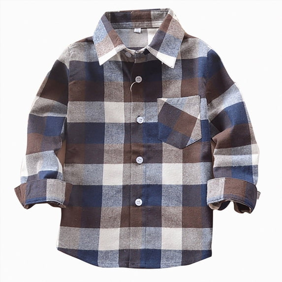 NLOMOCT Boys Long Sleeve Button Down Shirts Boys Chest Pocket Plaid Flannel Long Sleeve Shirts Rollable Sleeve Casual Dress Shirts Grey,5-6 Years