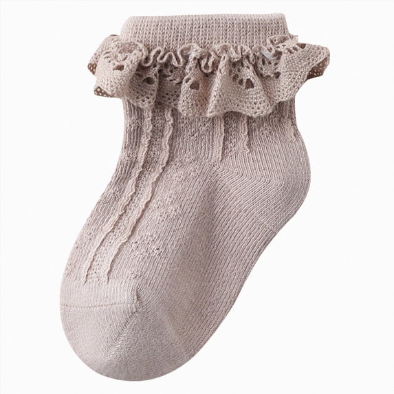 NLOMOCT Girls Ankle Socks Kids Lace Socks Girls Ruffle Socks Toddler Frilly Dress Socks Double Lace Big Ruffles Fold Over Fancy Sock Coffee,3-5 Years