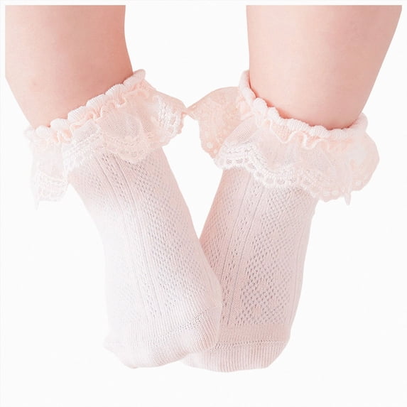 NLOMOCT Girls Ankle Socks Toddler Baby Girls Ruffle Lace Socks Cotton Frilly Ankle Soft Dress Children Princess Socks Pink,6-8 Years