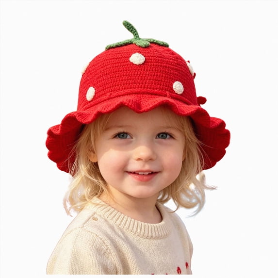 NLOMOCT Infant Boy Hat Baby Girls Knitted Strawberry Hat Crochet Knitted Winter Hat Breathable Warm Hat,Red,1-4 Years