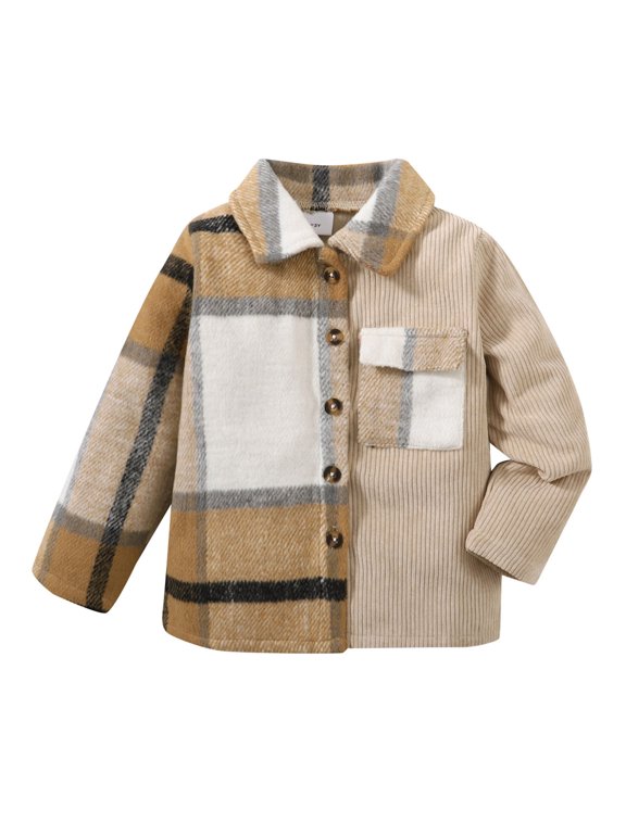 Kids Varsity Jackets Coat Casual Toddler Boys Girls Long Sleeve Plaid Patchwork T Shirt Coat Tops Clothes With Pocket Size for 5-6Y,Khaki