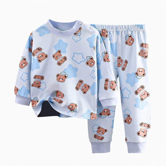 NLOMOCT Little Girl Outfits Cartoon Pattern Comfortable Long Sleeve Shirts Pant Set 2PCS Toddler Pajamas Girl,Sky Blue,2-3 Years