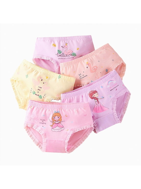 Little Girls Comfortable Undies 4 Pack Toddler Potty Training Pants, Cotton Training Underwear Waterproof Underwear,Pink,6-7 Years