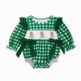 thumbnail image 1 of NLOMOCT Long Sleeve Romper Infant Baby Girl Fall Winter Outfit Romper Frills Ruffle Trim Jumpsuit Bodysuit Newborn Clothes Set with Headband RD1,3-6 Months, 1 of 6