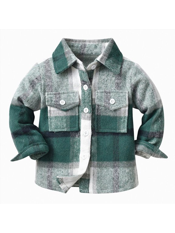 Plaid Shirt Boy Toddler Kids Casual Long Sleeve Snap Button Up Plaid Shirt Green,4-5 Years