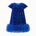 thumbnail image 1 of NLOMOCT Summer Dress for Toddler Girls Baby Girls Tutu Dress Summer Princess Birthday Party Dresses Ruffle Tulle Bowknot Sundress Blue,5-6 Years, 1 of 7