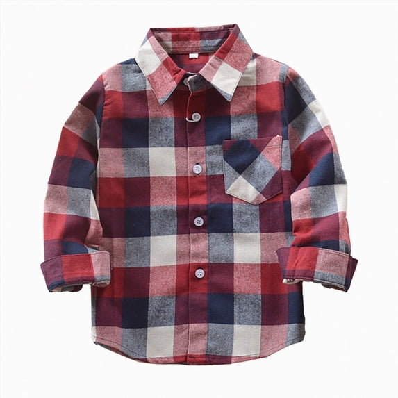 NLOMOCT Toddler Dress Shirt Boys Boys Chest Pocket Plaid Flannel Long Sleeve Shirts Rollable Sleeve Casual Dress Shirts Watermelon Red,6-7 Years