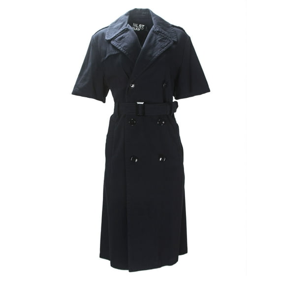 NLST Navy Women's Short Sleeve Trench Coat Small Navy Blue