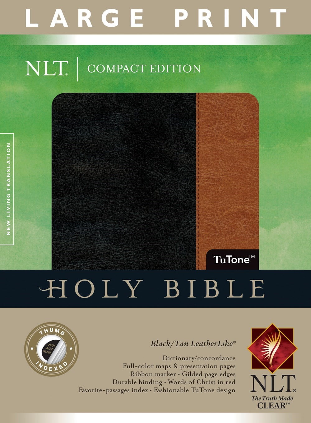 NLT Compact Edition Bible/Large PrintBlack/Tan TuTone Indexed