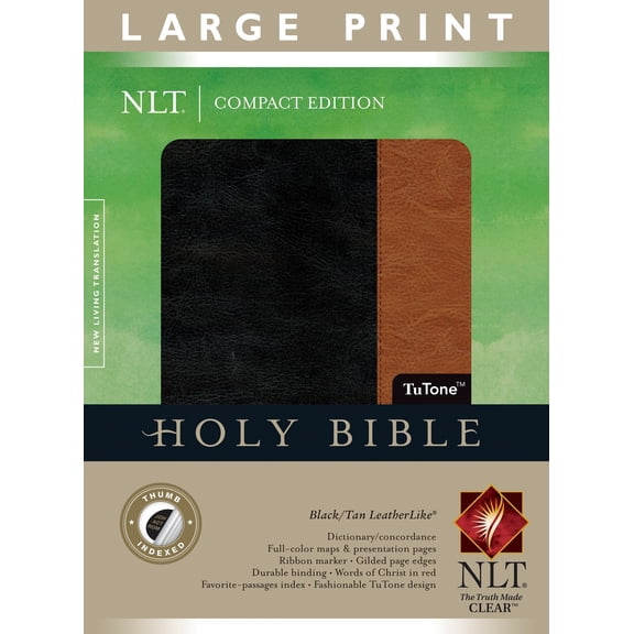 NLT Compact Edition Bible/Large Print-Black/Tan TuTone Indexed