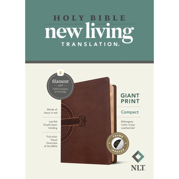 NLT Compact Giant Print Bible, Filament-Enabled Edition (LeatherLike, Mahogany Celtic Cross, Indexed, Red Letter) (Hardcover)