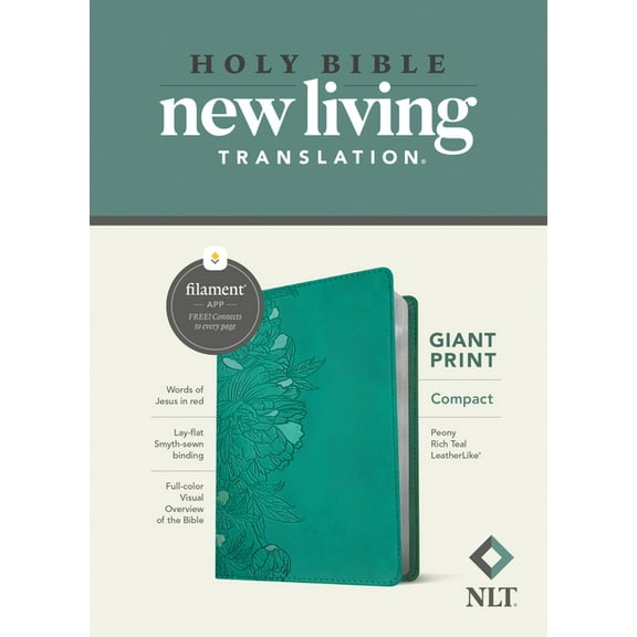 NLT Compact Giant Print Bible, Filament-Enabled Edition (LeatherLike, Peony Rich Teal, Red Letter) (Hardcover)