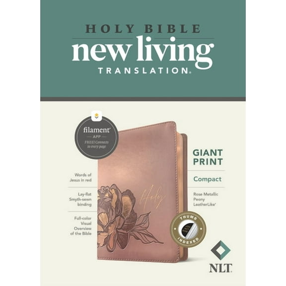 NLT Compact Giant Print Bible, Filament-Enabled Edition (LeatherLike, Rose Metallic Peony, Indexed, Red Letter) (Hardcover)