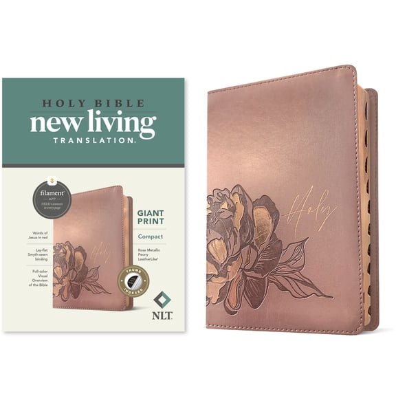 NLT Compact Giant Print Bible, Filament-Enabled Edition (LeatherLike, Rose Metallic Peony, Indexed, Red Letter) (Hardcover)