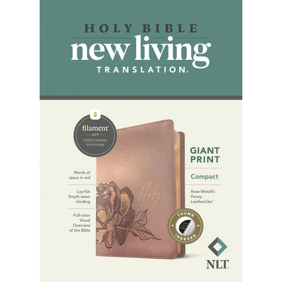NLT Compact Giant Print Bible, Filament-Enabled Edition (LeatherLike, Rose Metallic Peony, Indexed, Red Letter) (Hardcover)