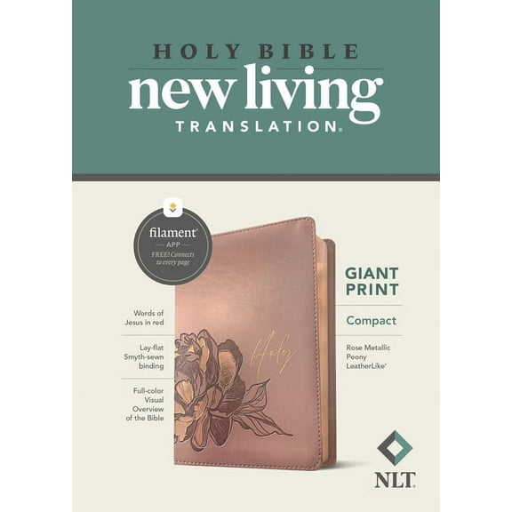 NLT Compact Giant Print Bible, Filament Enabled (Leatherlike, Rose Metallic Peony, Red Letter), (Hardcover)