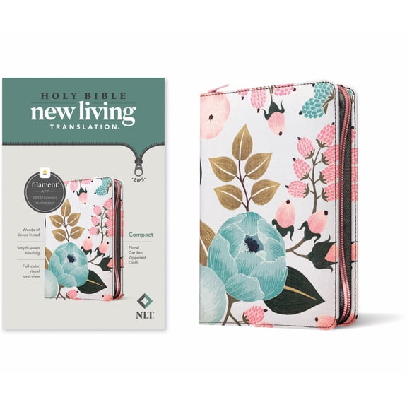 NLT Compact Zipper Bible, Filament Enabled (Cloth, Floral Garden, Red Letter) (Paperback)