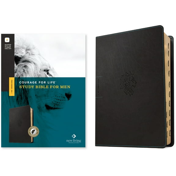 NLT Courage for Life Study Bible for Men, Filament Enabled (Leatherlike, Onyx Lion, Indexed), (Hardcover)