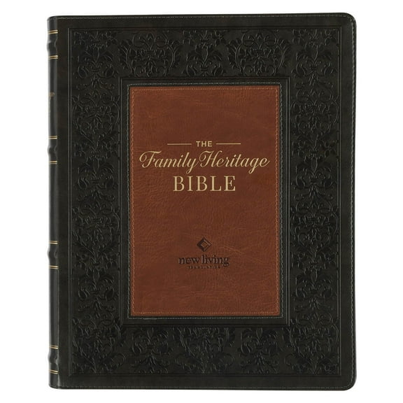 NLT Family Heritage Bible, Large Print Family Heirloom Devotional Bible for Study, New Living Translation Holy Bible Vegan Leather Flexible Cover, Additional Interactive Content, Dark Olive/Brown