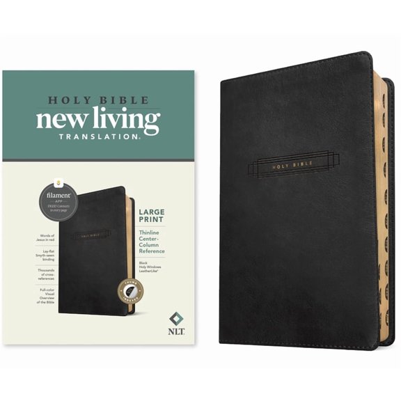 NLT Large Print Thinline Center-Column Reference Bible, Filament Enabled (Leatherlike, Black Holy Windows, Indexed, Red , (Hardcover)