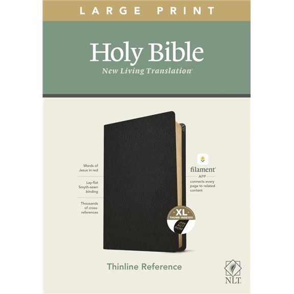 NLT Large Print Thinline Reference Bible, Black Genuine Leather Indexed