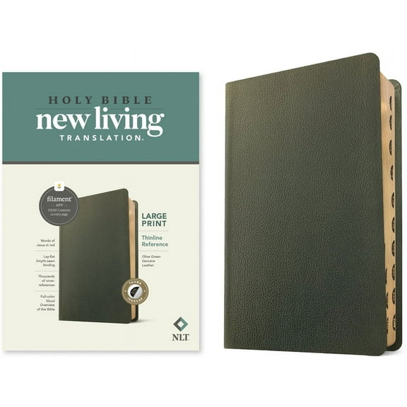 NLT Large Print Thinline Reference Bible, Filament Enabled (Genuine Leather, Olive Green, Indexed, Red Letter), (Hardcover)